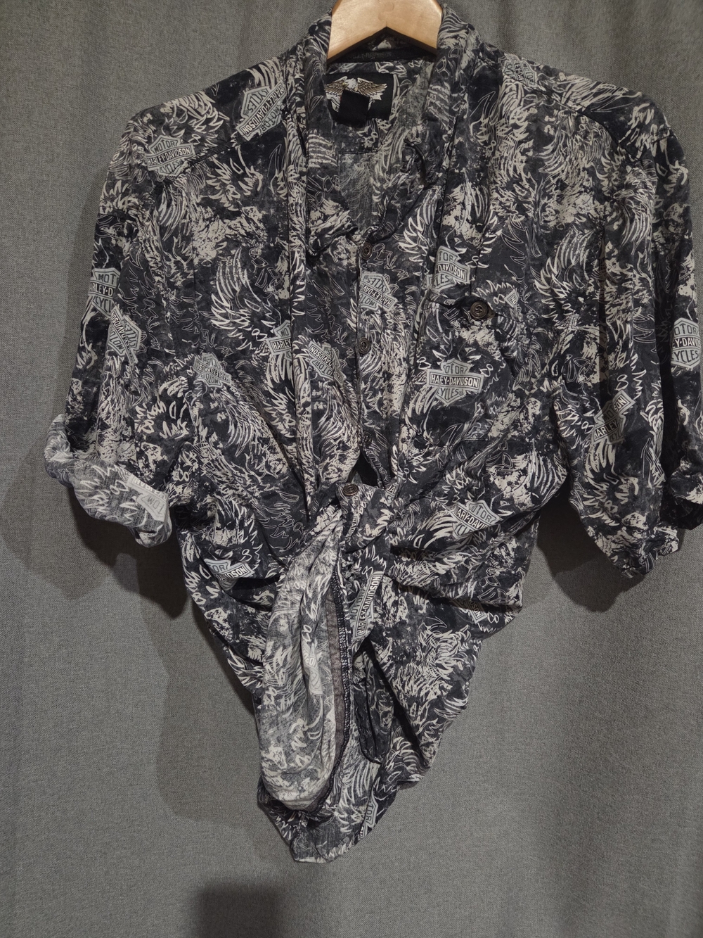 Harley-Davidson Black & Gray Eagle Graphic Button-Down Shirt